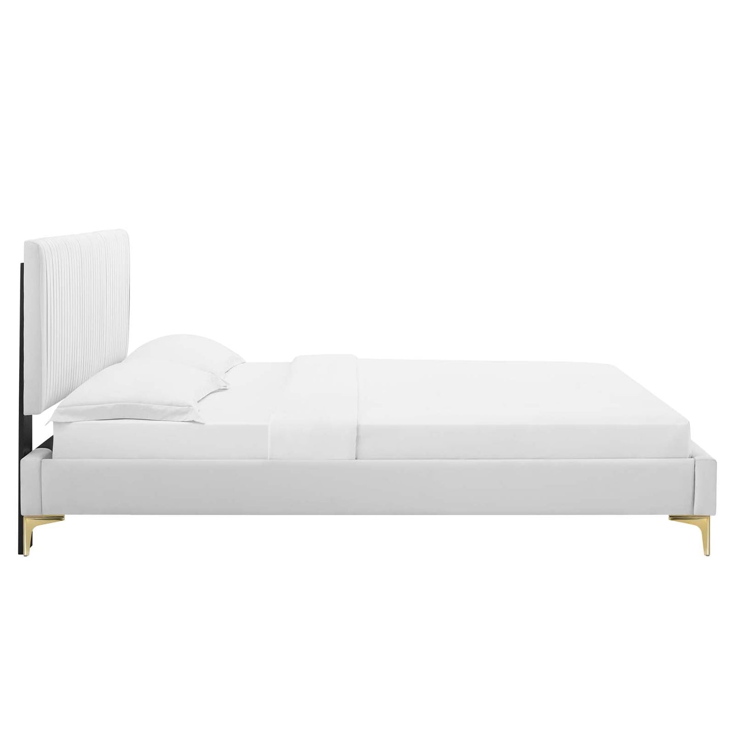 Peyton Performance Velvet Twin Platform Bed in Whi