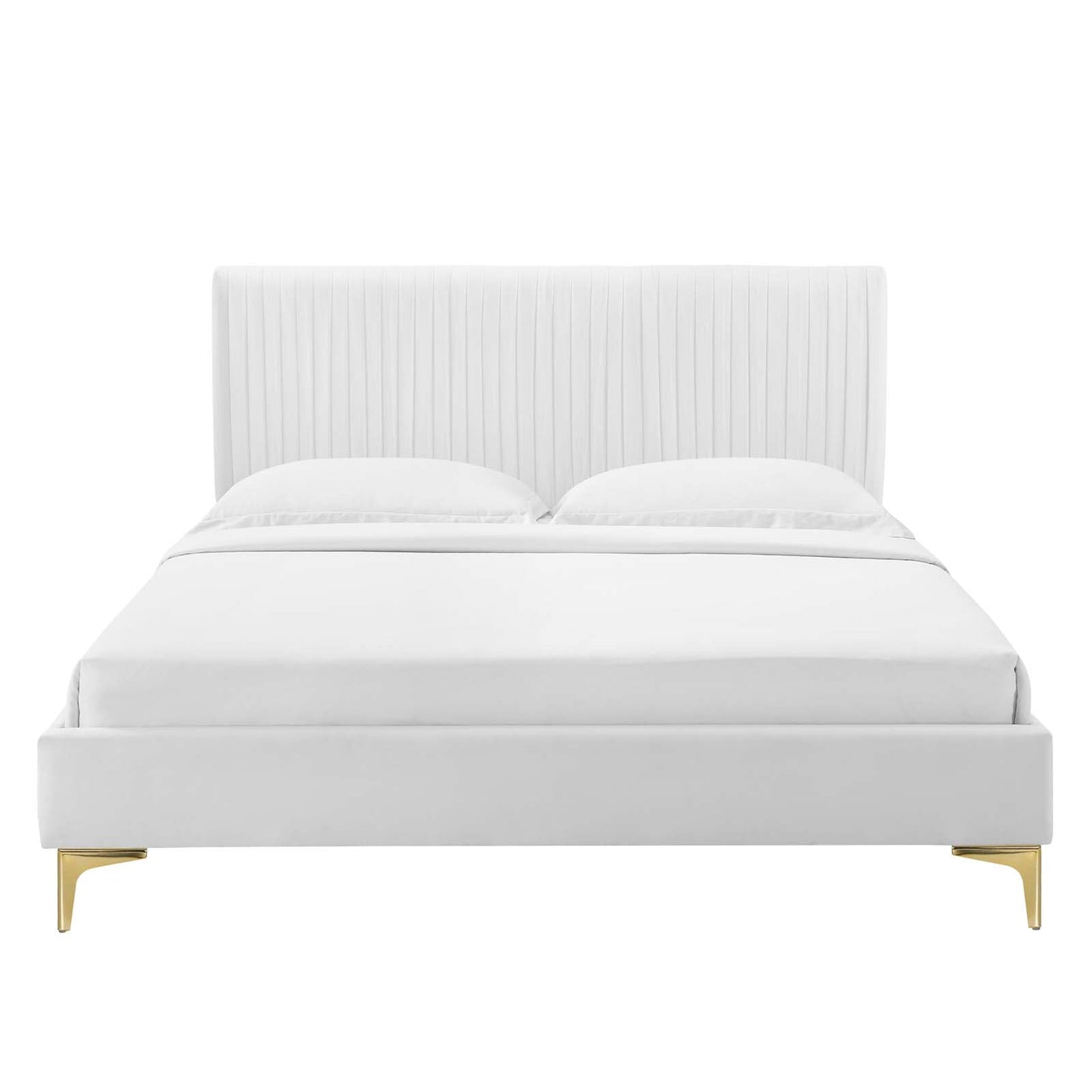 Peyton Performance Velvet Twin Platform Bed in Whi