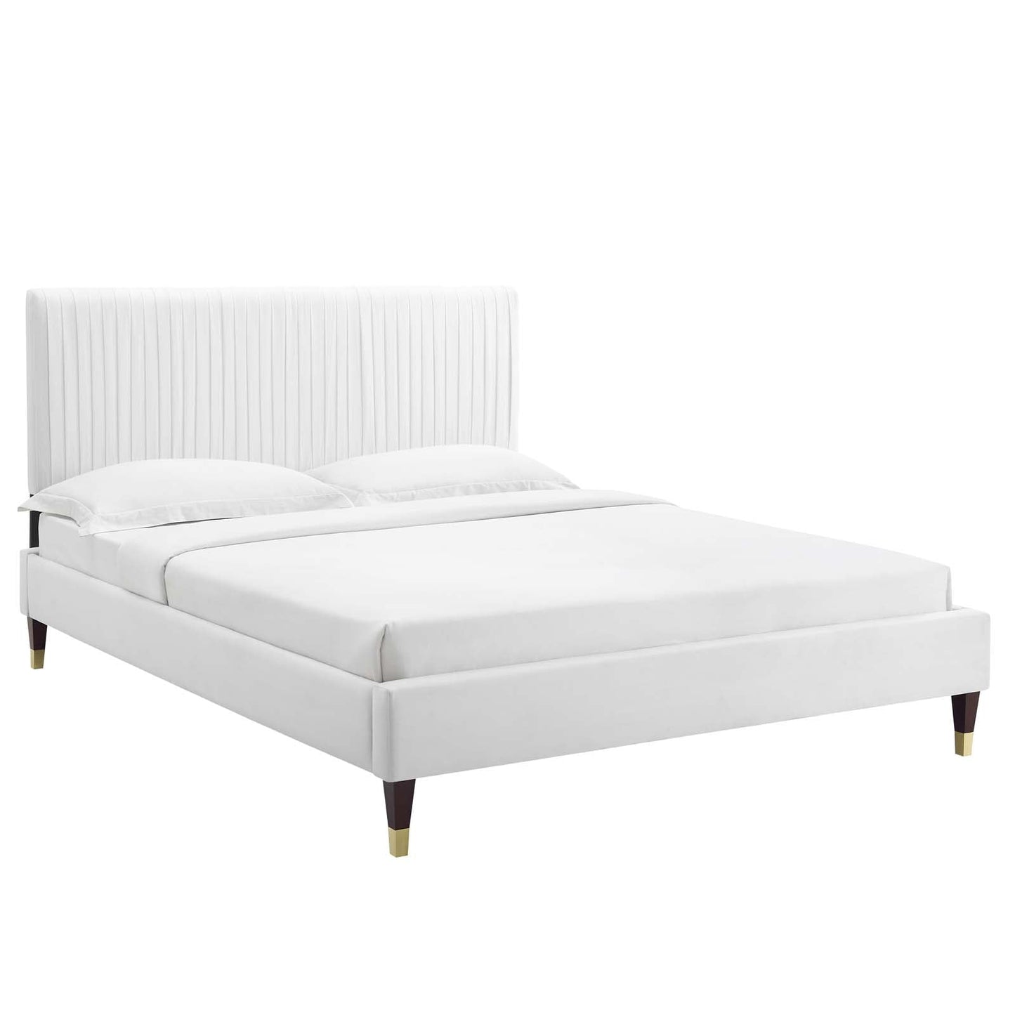 Peyton Performance Velvet Twin Platform Bed in Whi