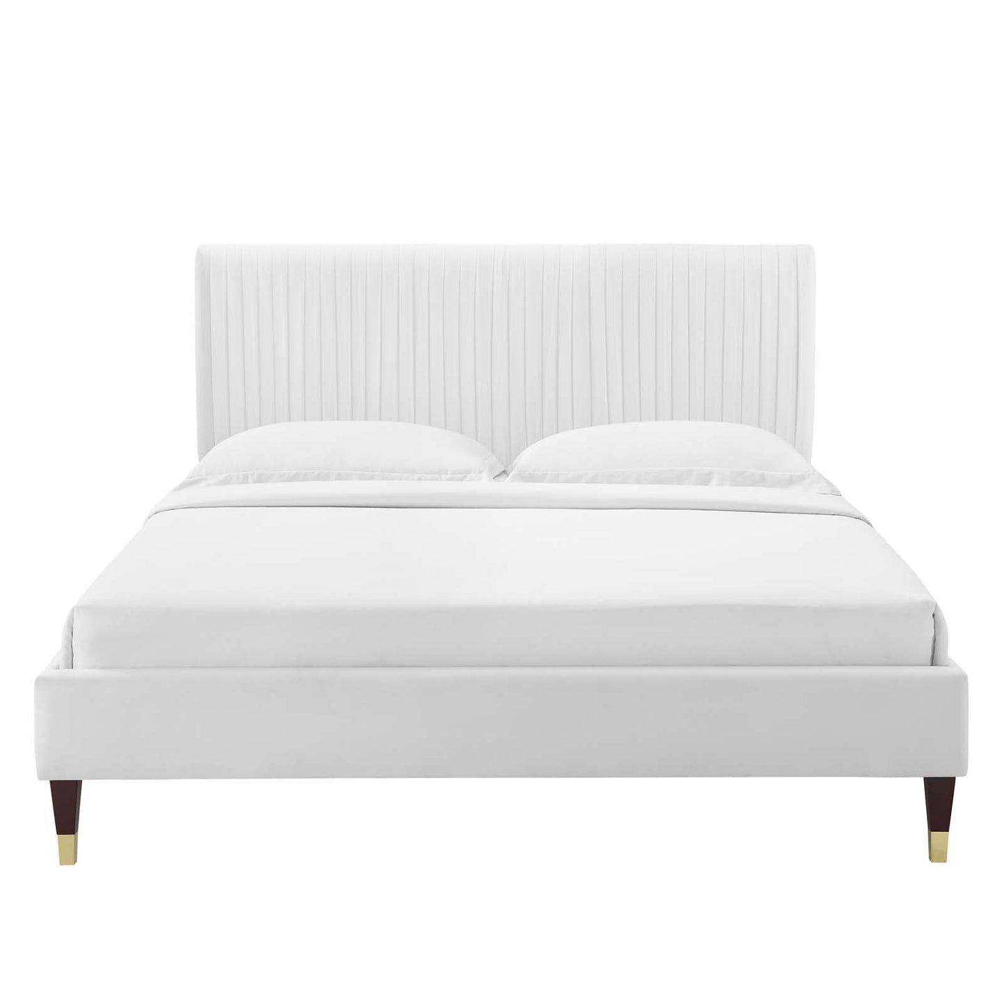Peyton Performance Velvet Twin Platform Bed in Whi