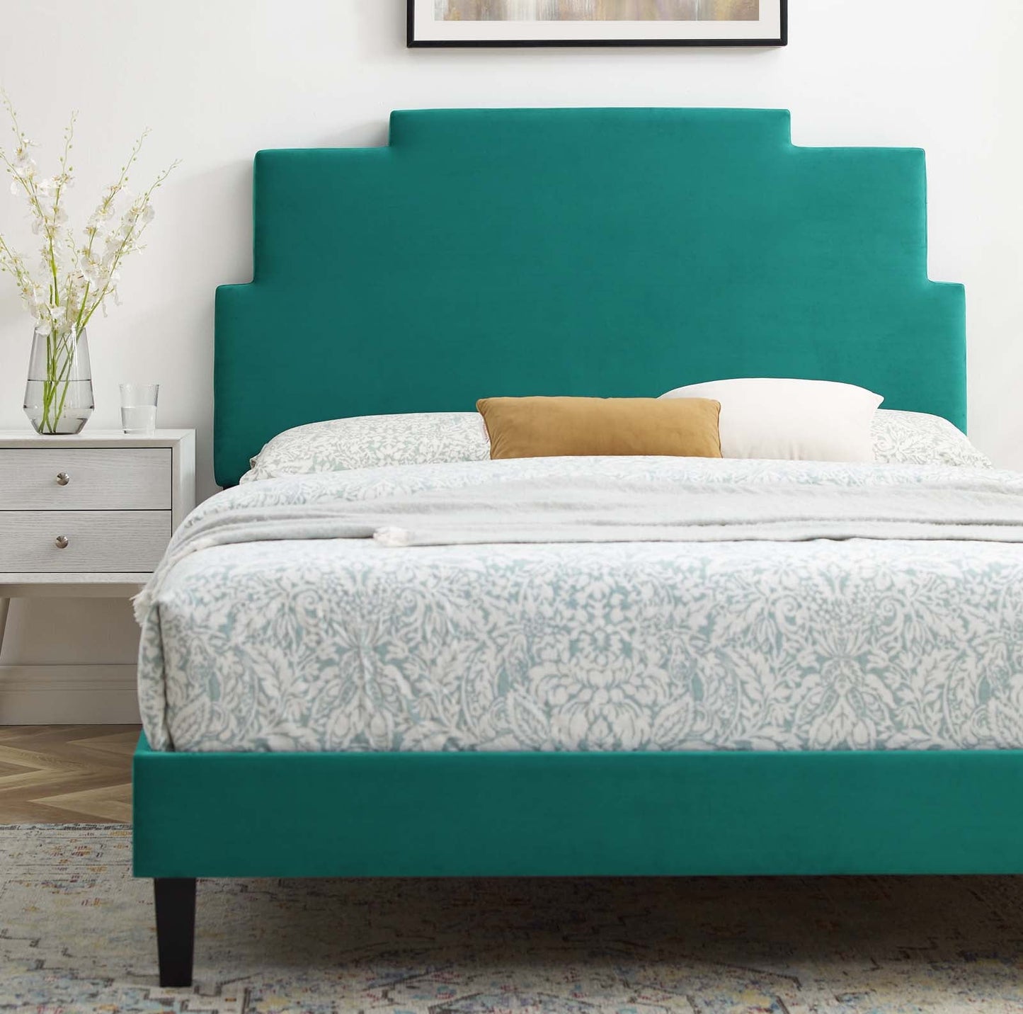 Lindsey Performance Velvet Twin Platform Bed by Modway