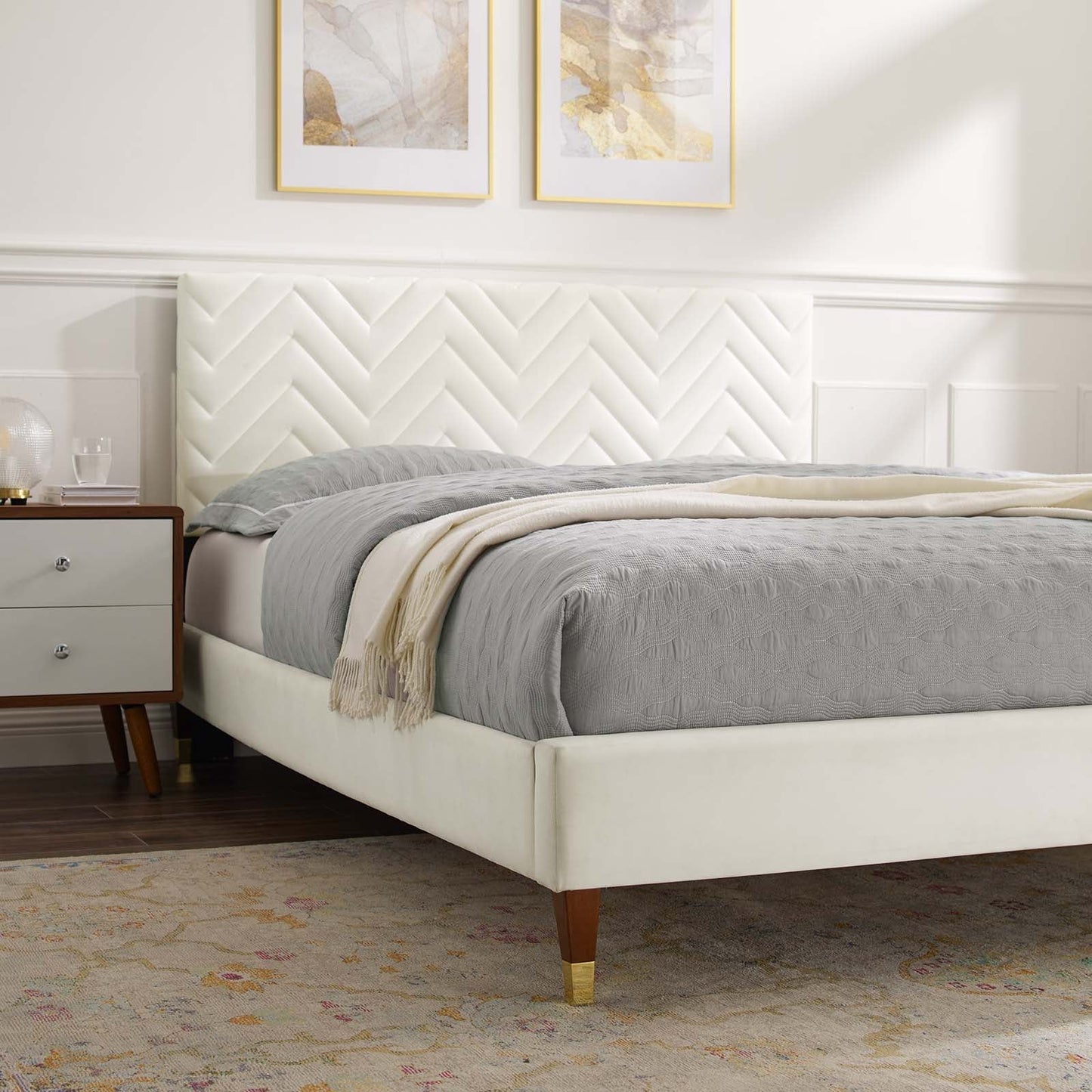 Leah Chevron Tufted Performance Velvet Queen Platform Bed by Modway