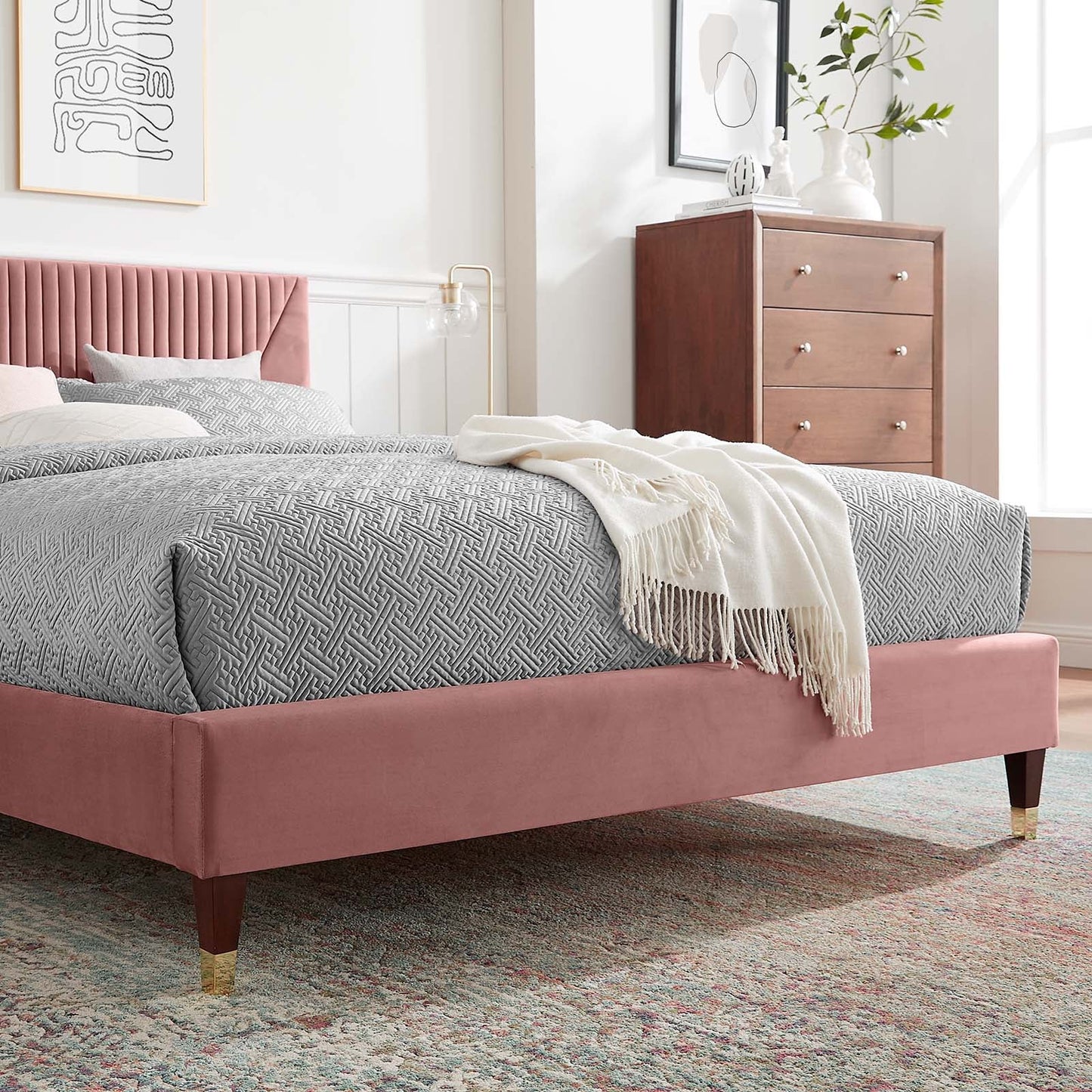 Yasmine Channel Tufted Performance Velvet Queen Platform Bed by Modway
