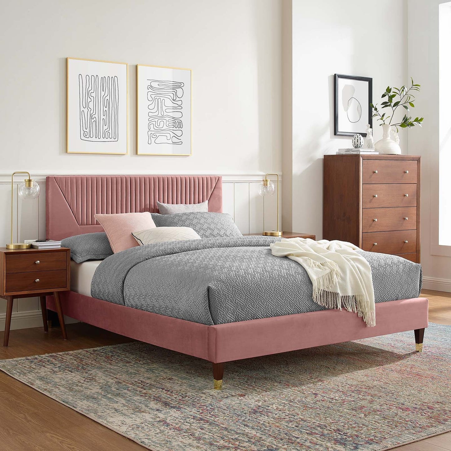 Yasmine Channel Tufted Performance Velvet Queen Platform Bed by Modway