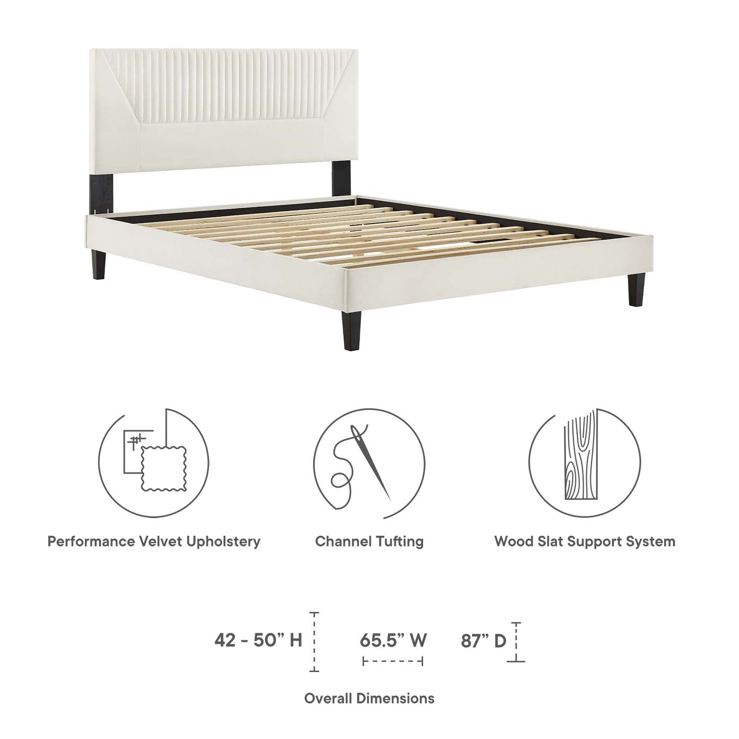 Yasmine Channel Tufted Performance Velvet Queen Platform Bed by Modway