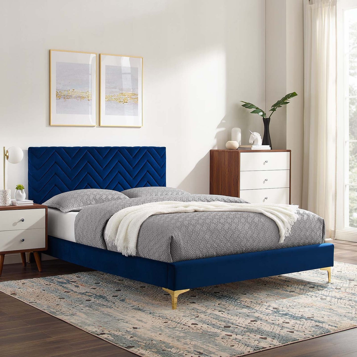 Leah Chevron Tufted Performance Velvet Queen Platform Bed by Modway