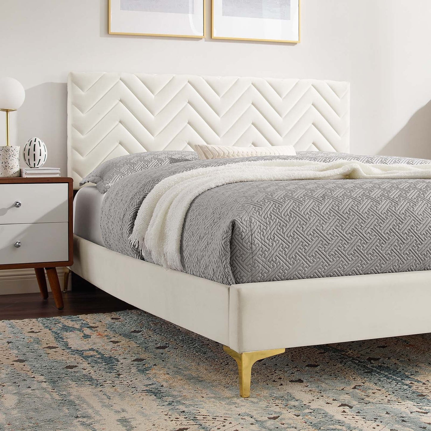 Leah Chevron Tufted Performance Velvet Twin Platform Bed by Modway