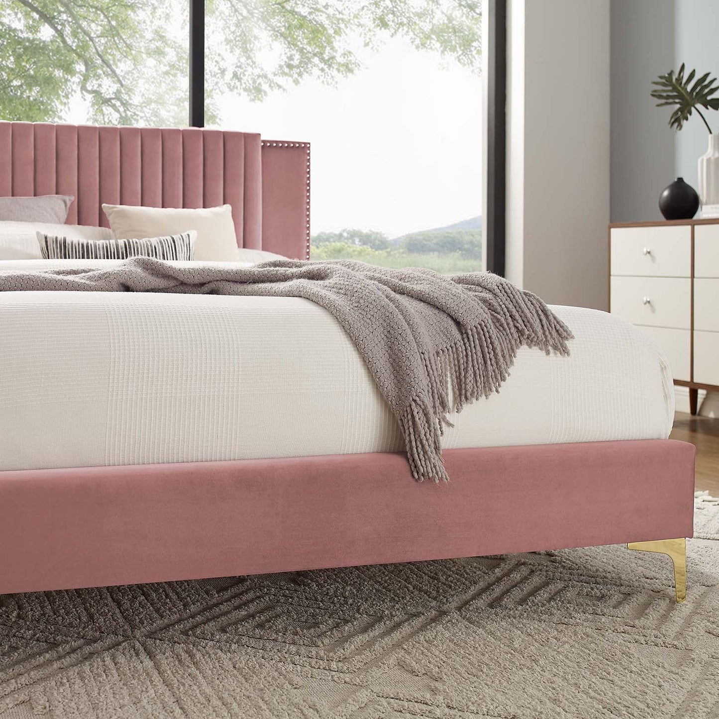 Zahra Channel Tufted Performance Velvet Twin Platform Bed by Modway