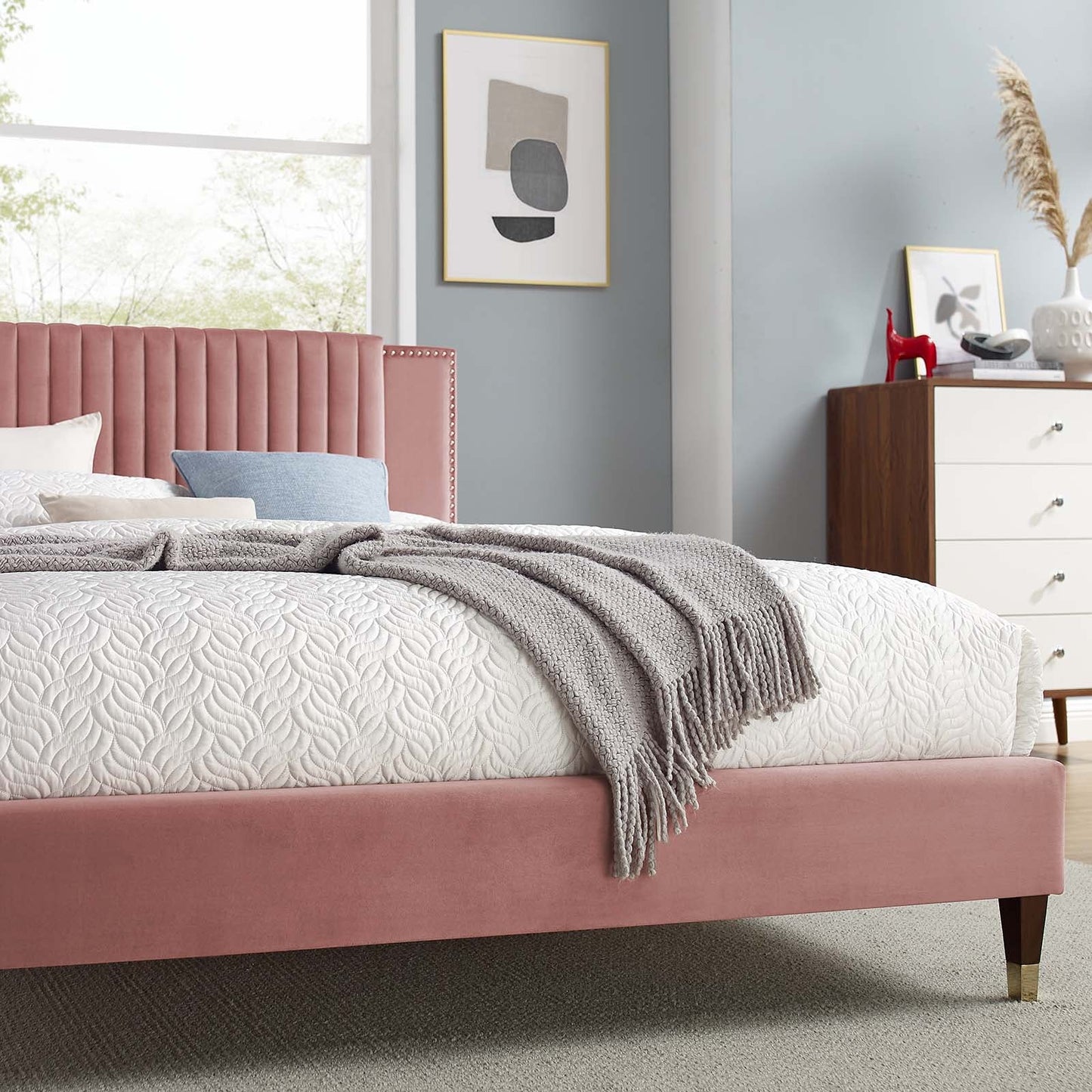 Zahra Channel Tufted Performance Velvet Twin Platform Bed by Modway