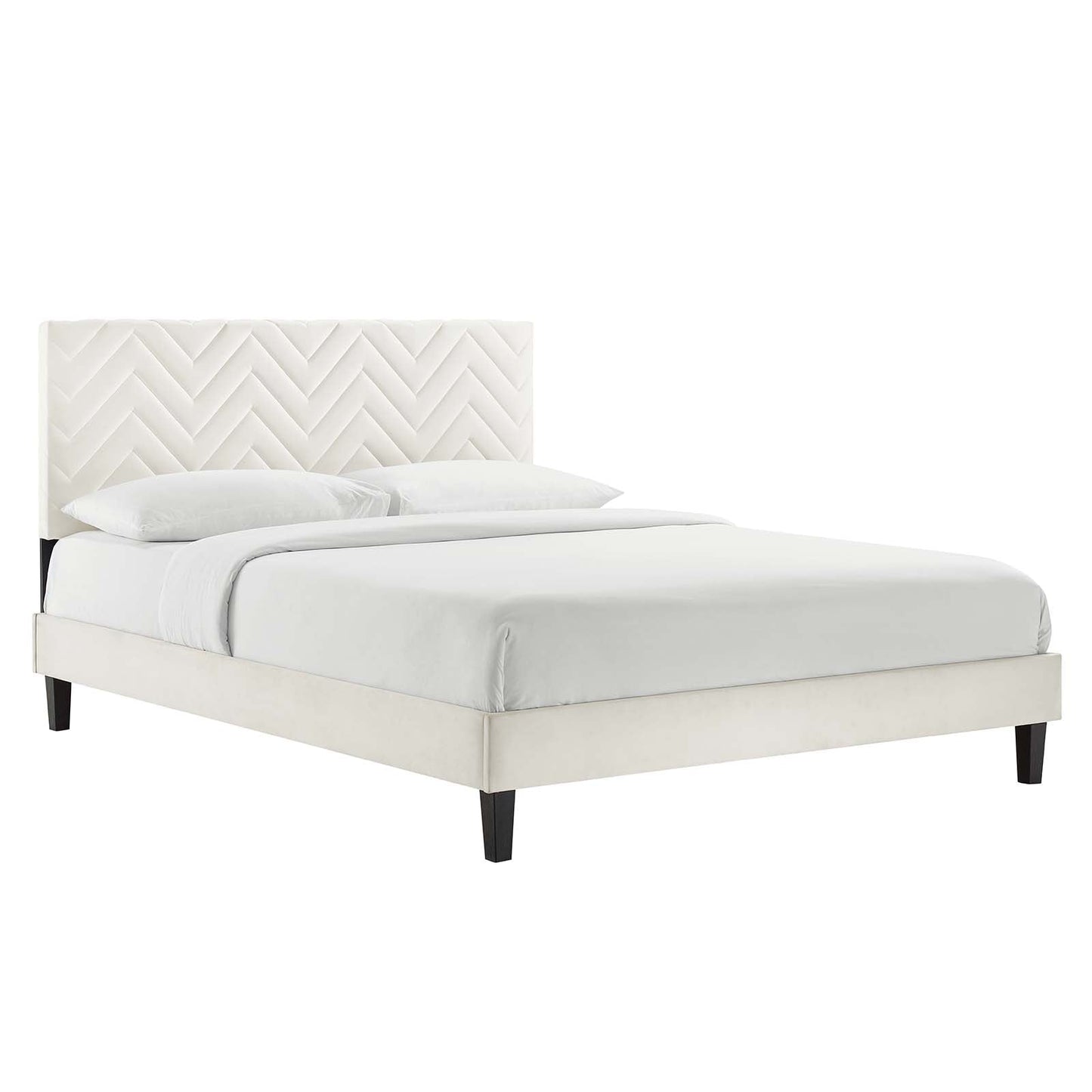 Leah Tapered Wood Leg Chevron Tufted Performance Velvet Twin Platform Bed by Modway