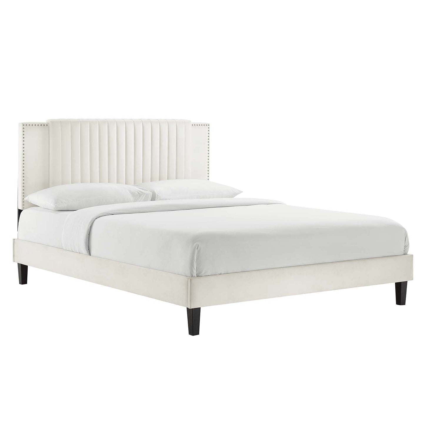 Zahra Tapered Wood Leg Channel Tufted Performance Velvet Twin Platform Bed by Modway
