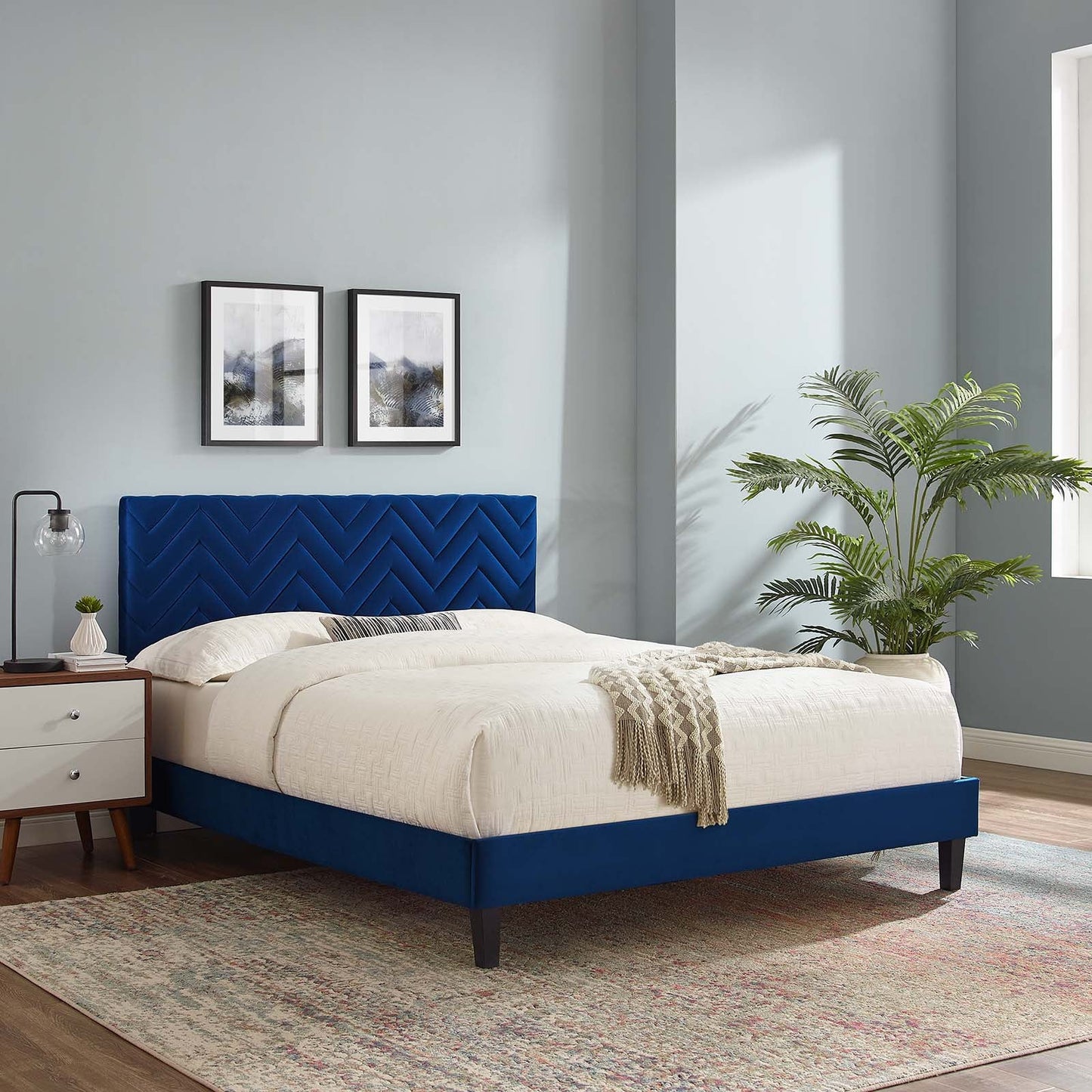 Leah Chevron Tufted Performance Velvet Full Platform Bed by Modway