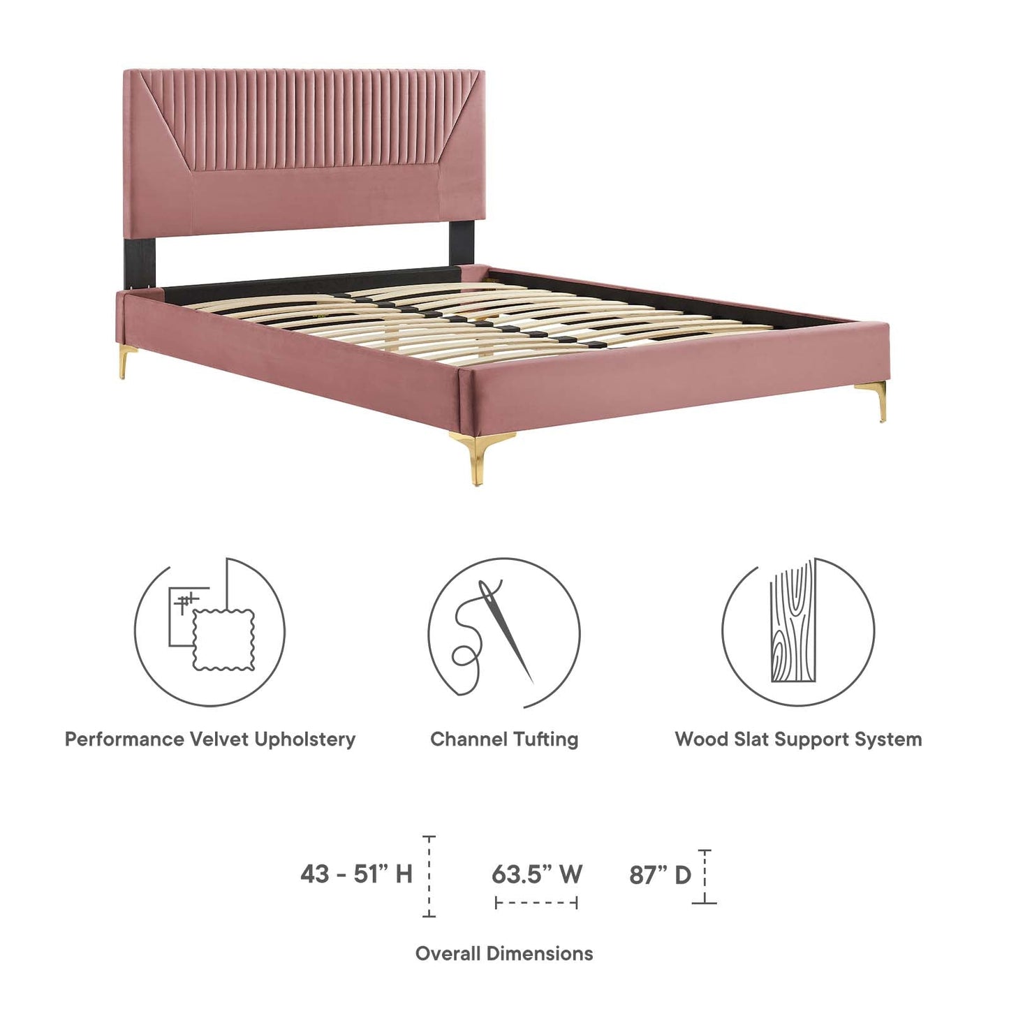 Yasmine Channel Tufted Performance Velvet King Platform Bed by Modway