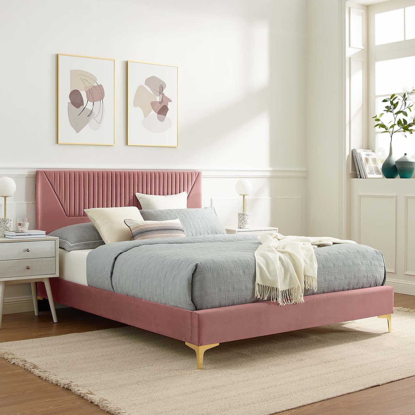 Yasmine Channel Tufted Performance Velvet King Platform Bed by Modway