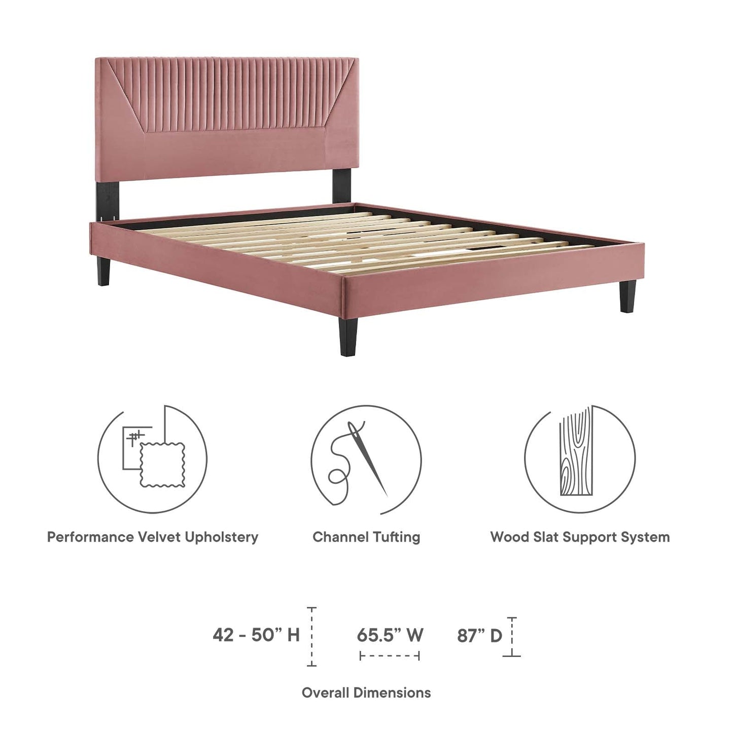 Yasmine Channel Tufted Performance Velvet King Platform Bed by Modway