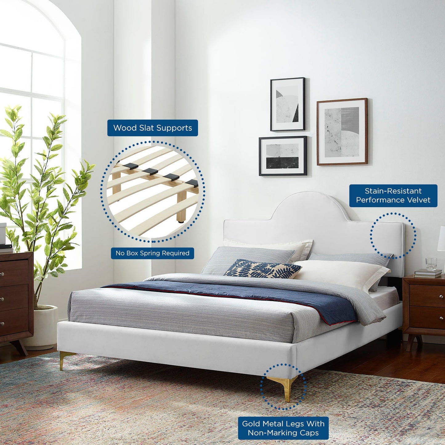 Sunny Performance Velvet King Bed by Modway
