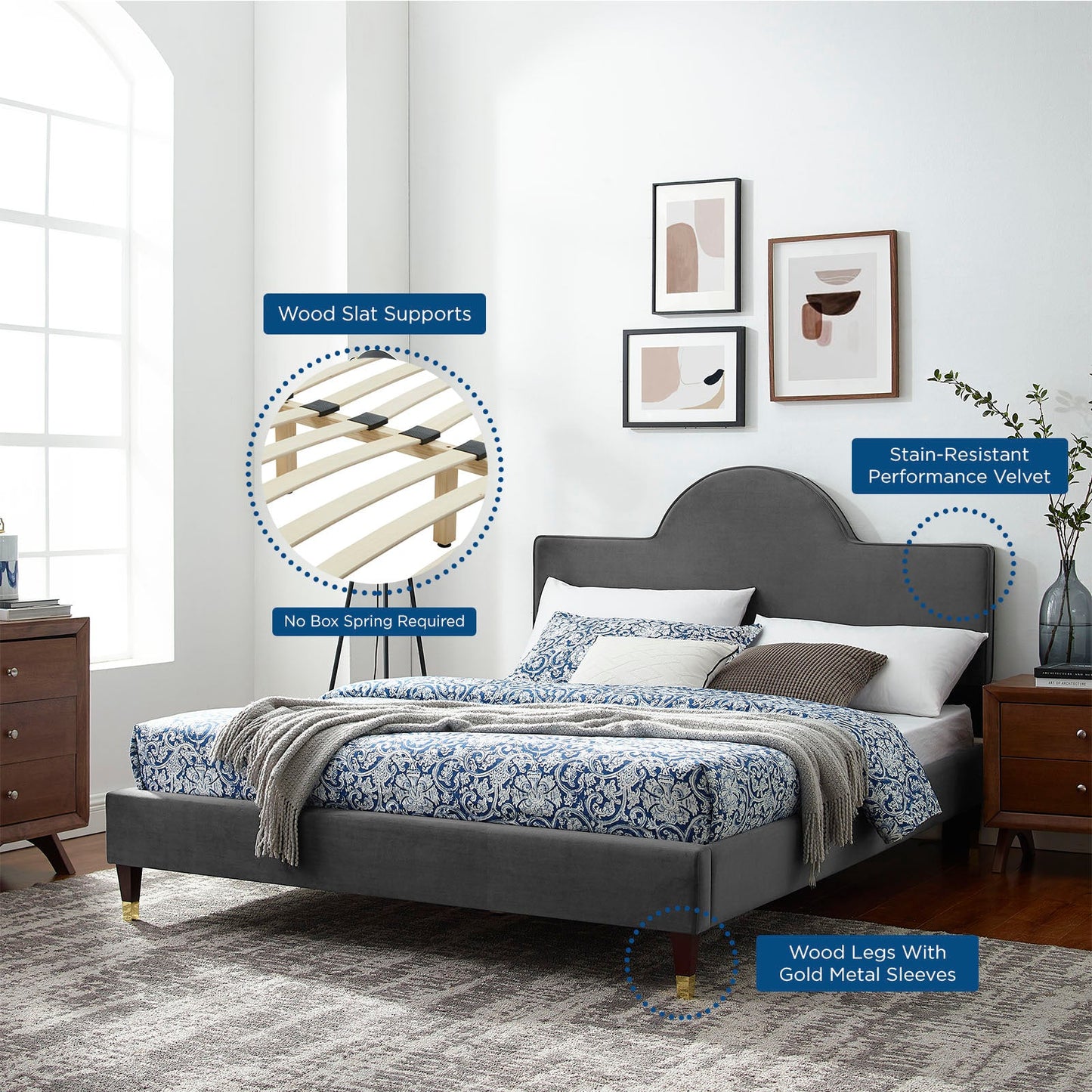 Aurora Performance Velvet King Bed by Modway