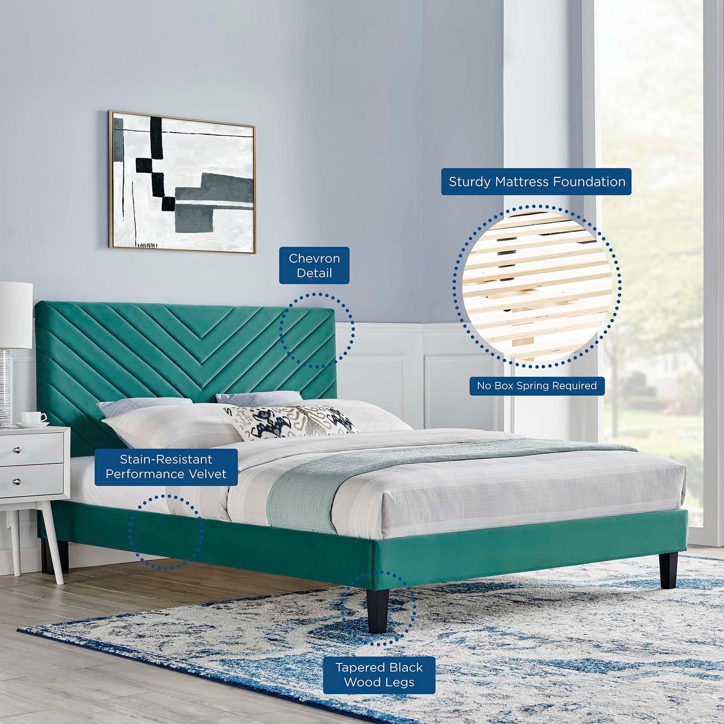 Roxanne Performance Velvet Full Platform Bed by Modway