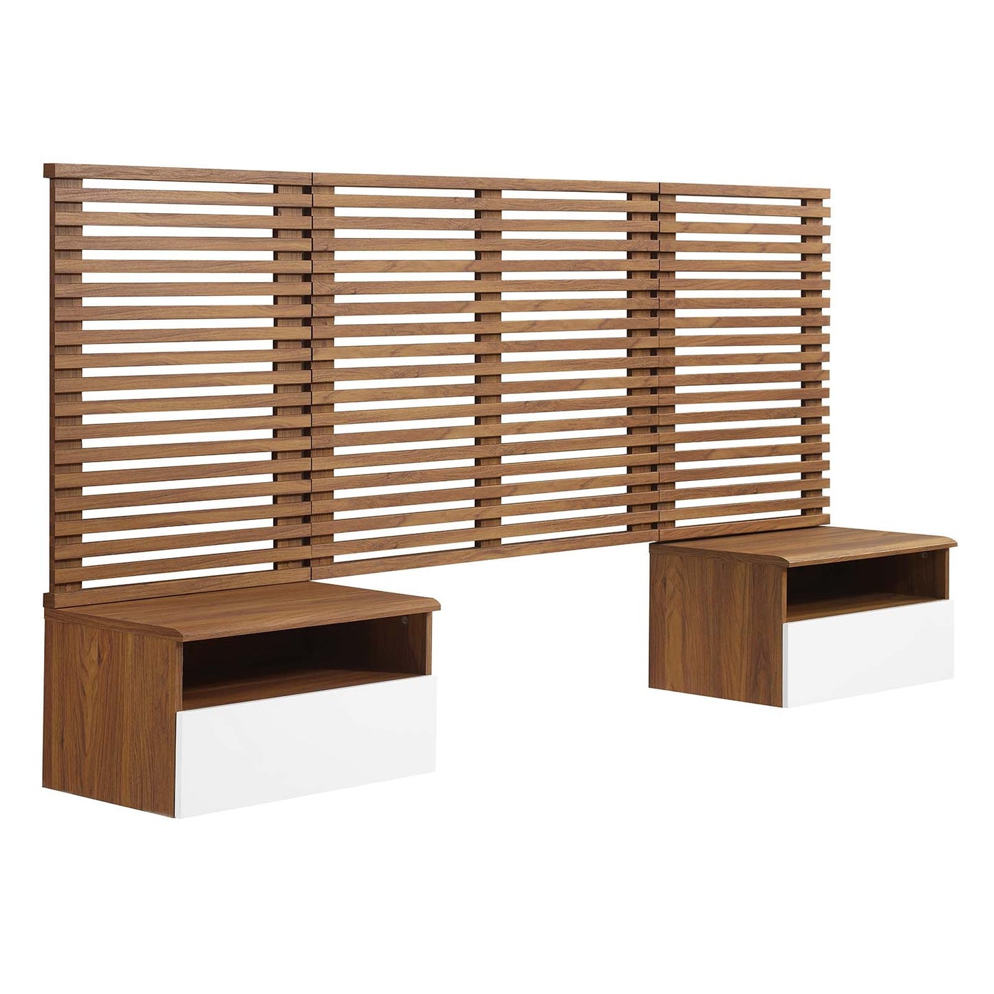 Render Wall Mount Twin Headboard and Modern Nightstands by Modway