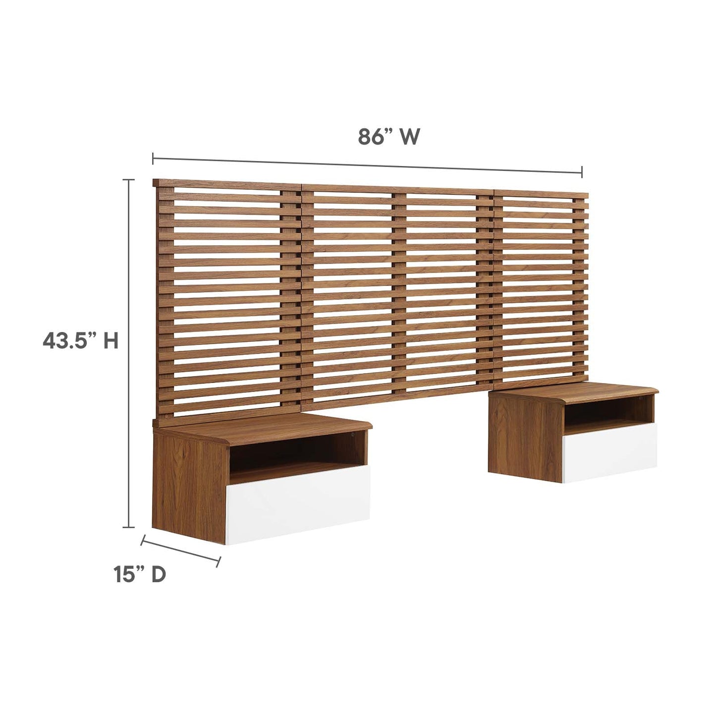Render Wall Mount Twin Headboard and Modern Nightstands by Modway