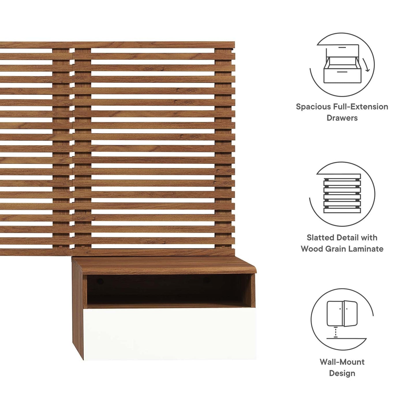 Render Wall Mount Twin Headboard and Modern Nightstands by Modway