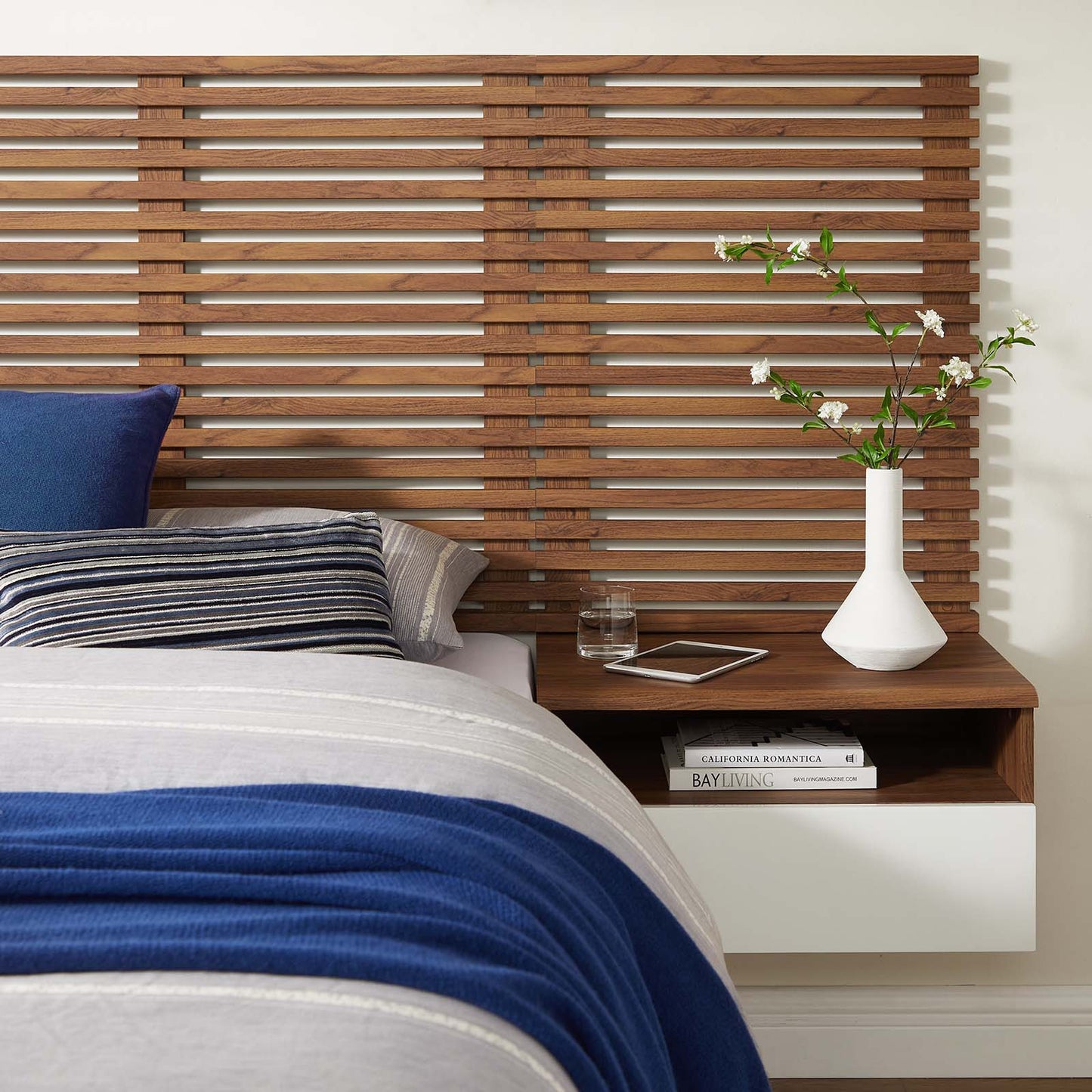 Render Wall Mount Twin Headboard and Modern Nightstands by Modway