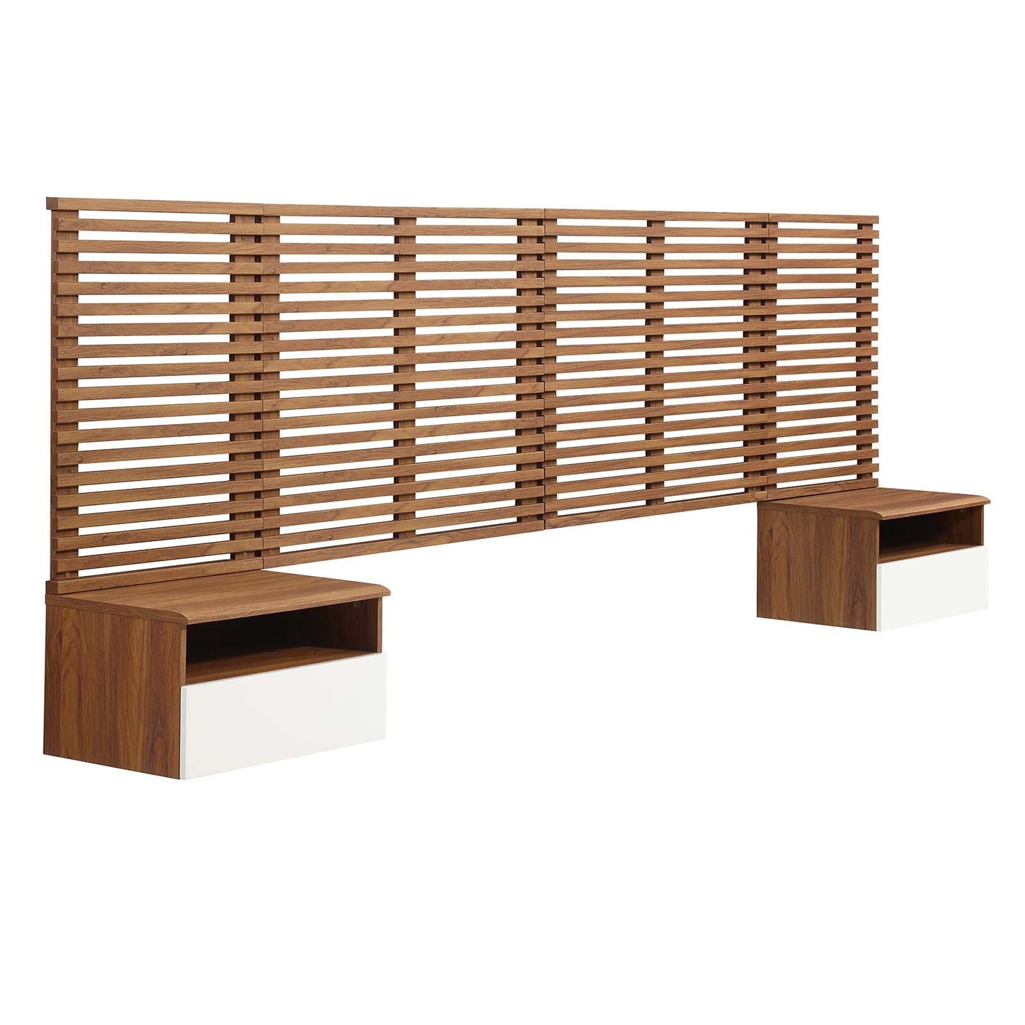 Render Wall Mount King Headboard and Modern Nightstands by Modway