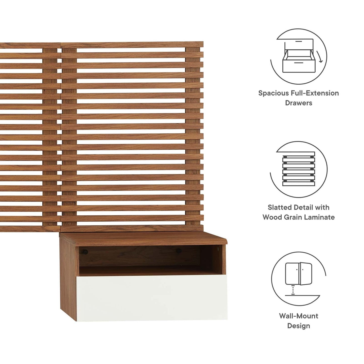 Render Wall Mount King Headboard and Modern Nightstands by Modway