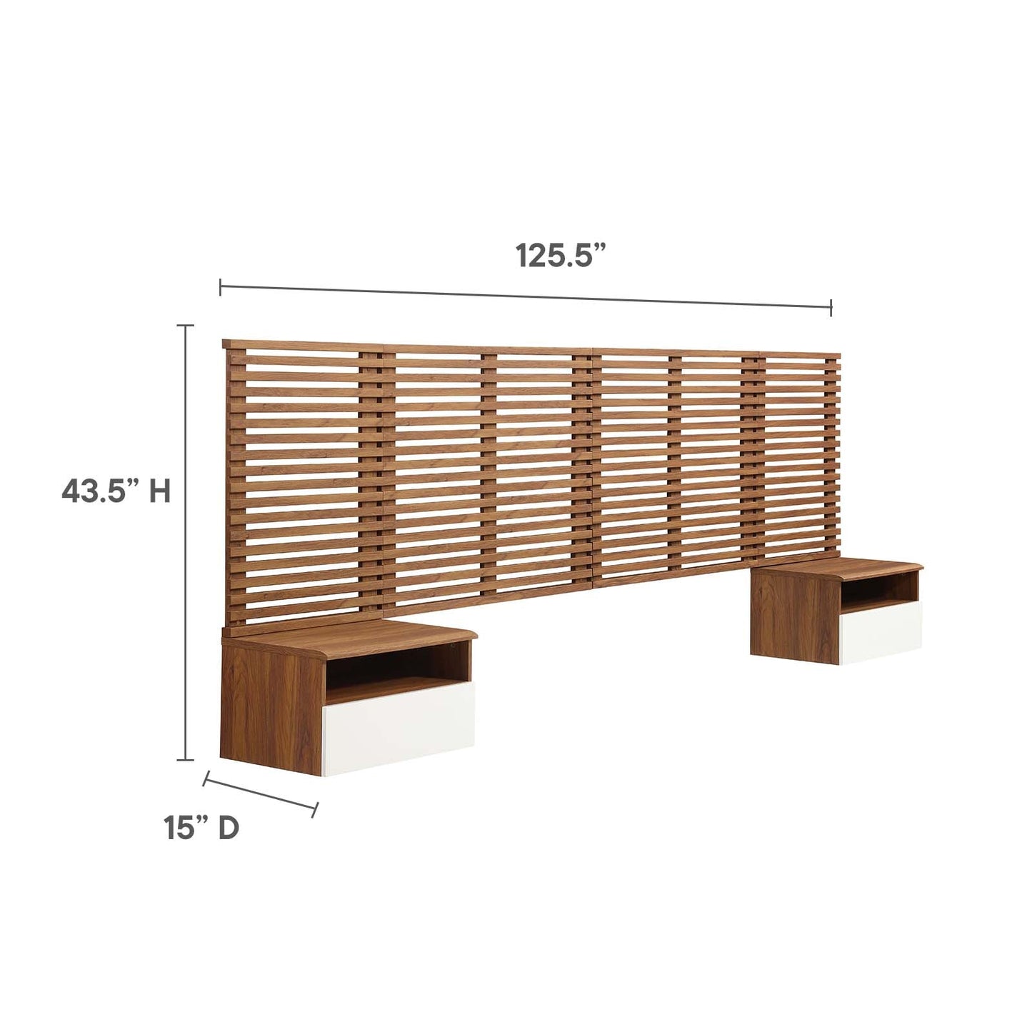 Render Wall Mount King Headboard and Modern Nightstands by Modway
