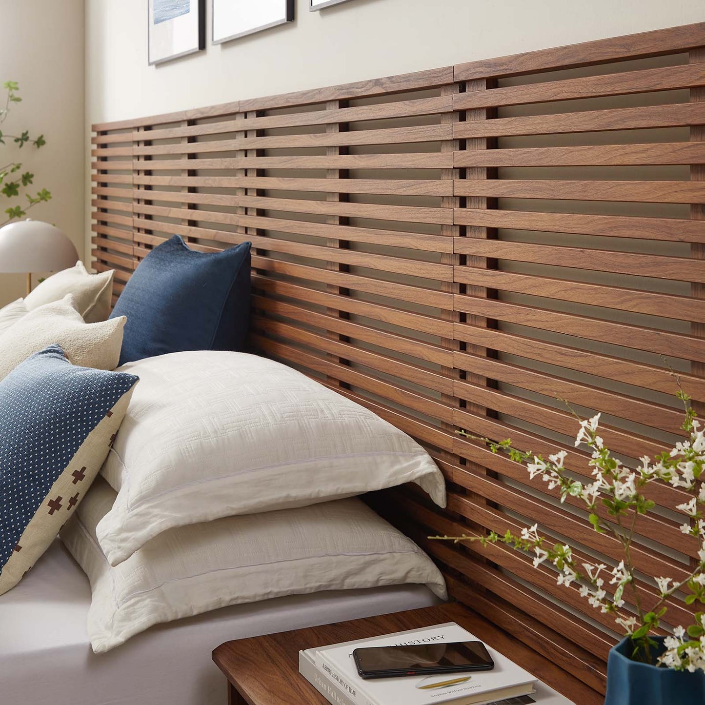 Render Wall Mount King Headboard and Modern Nightstands by Modway