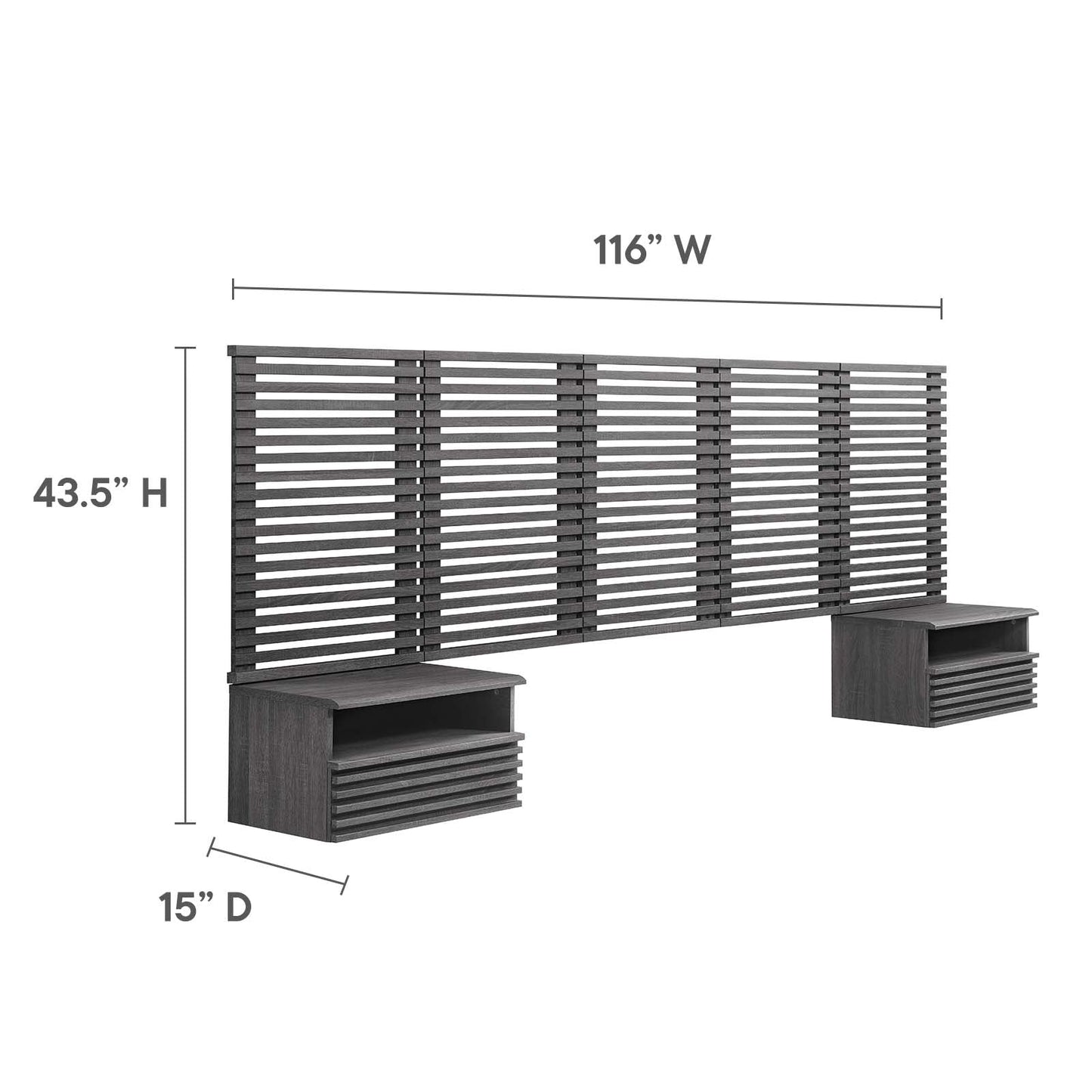 Render Wall Mount Queen Headboard and Modern Nightstands by Modway