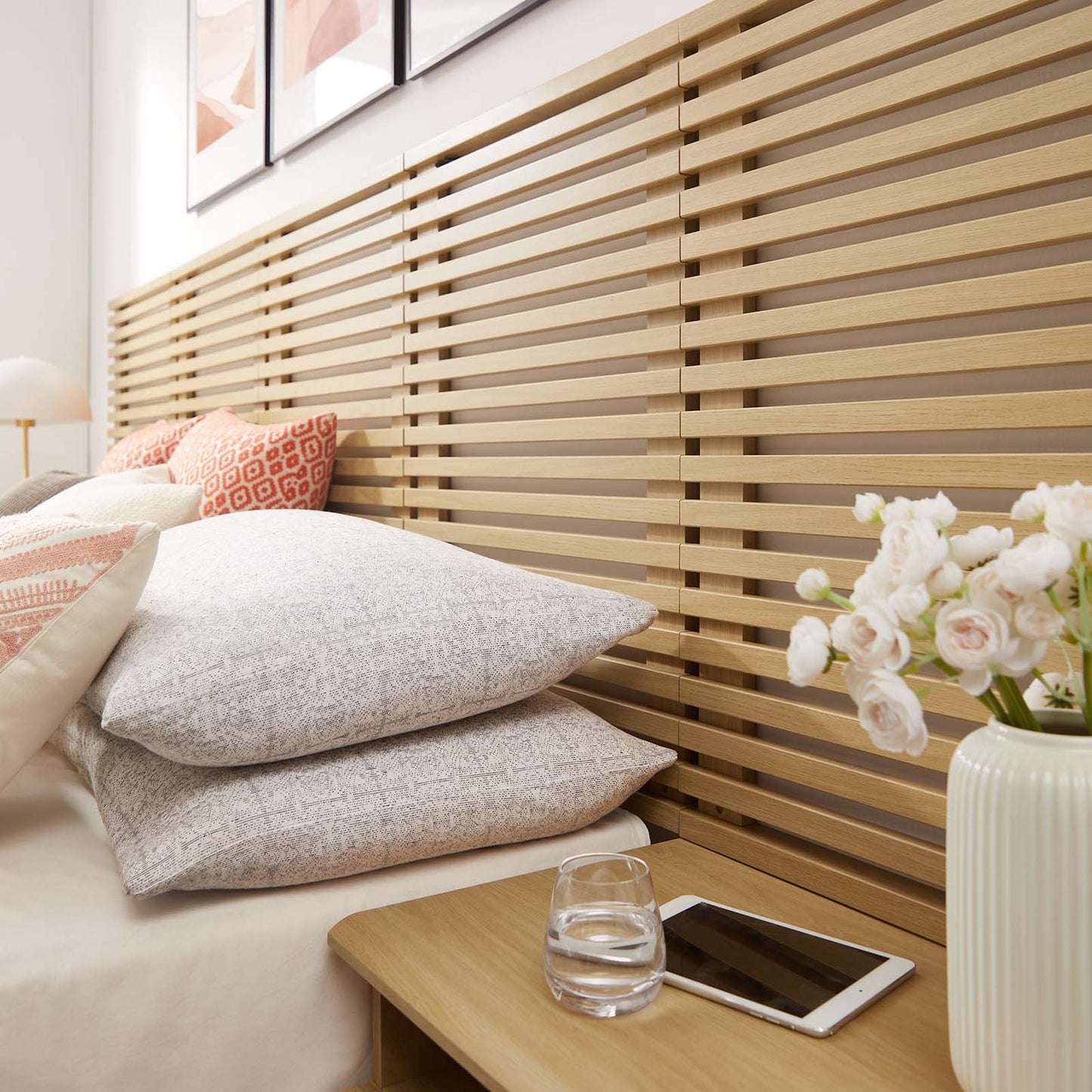Render Wall Mount Queen Headboard and Modern Nightstands by Modway