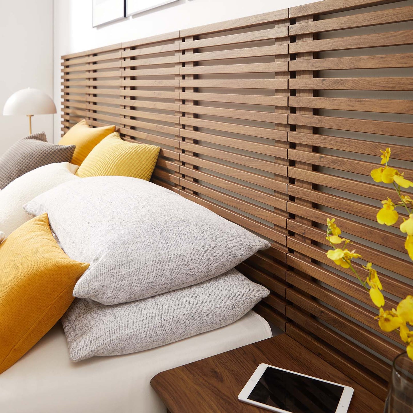 Render Wall Mount Queen Headboard and Modern Nightstands by Modway