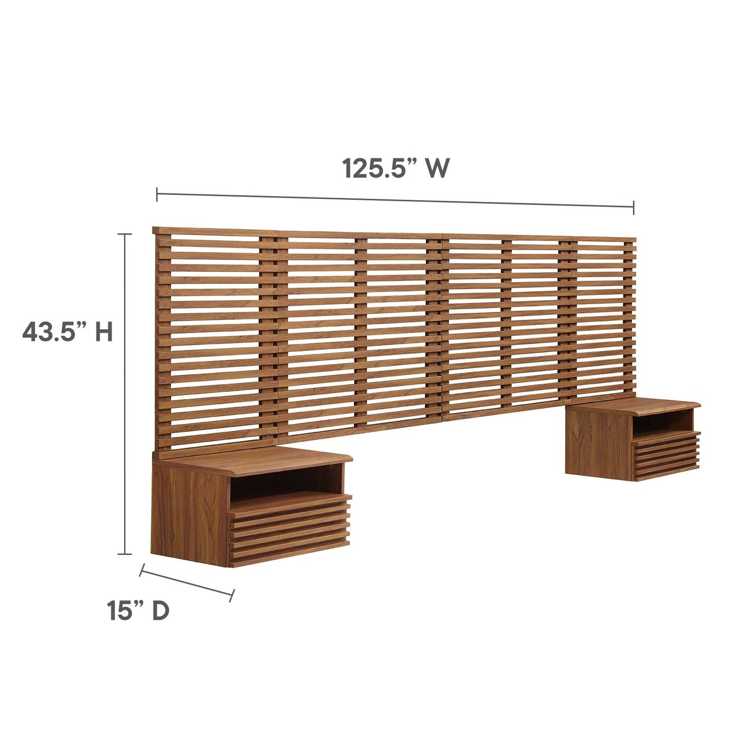 Render Wall Mount King Headboard and Modern Nightstands by Modway