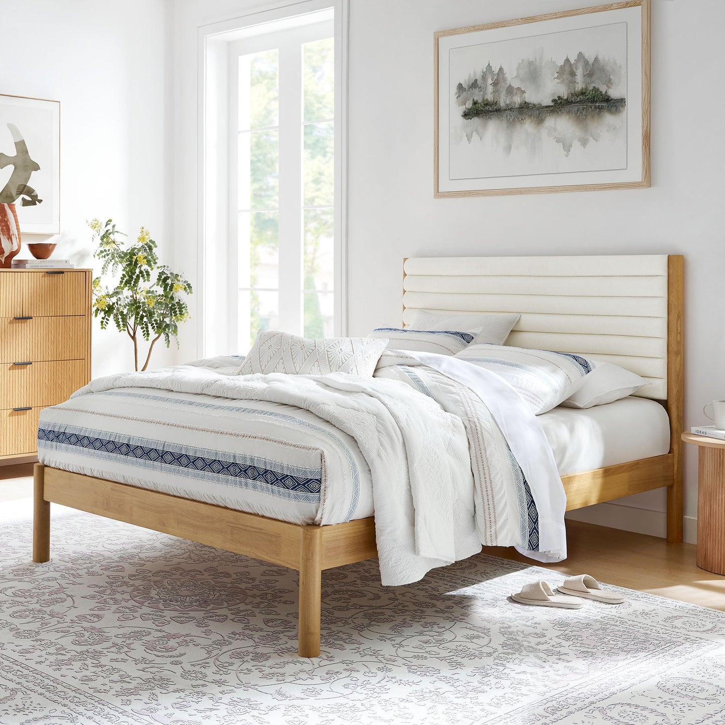 Olea Channel Tufted Boucle Solid Wood Full Platform Bed by Modway