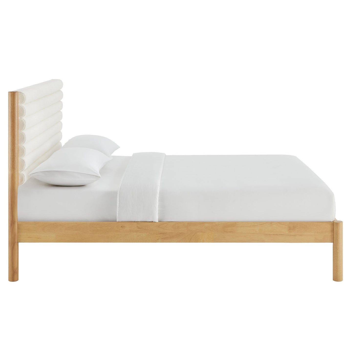 Olea Channel Tufted Boucle Solid Wood Queen Platform Bed by Modway