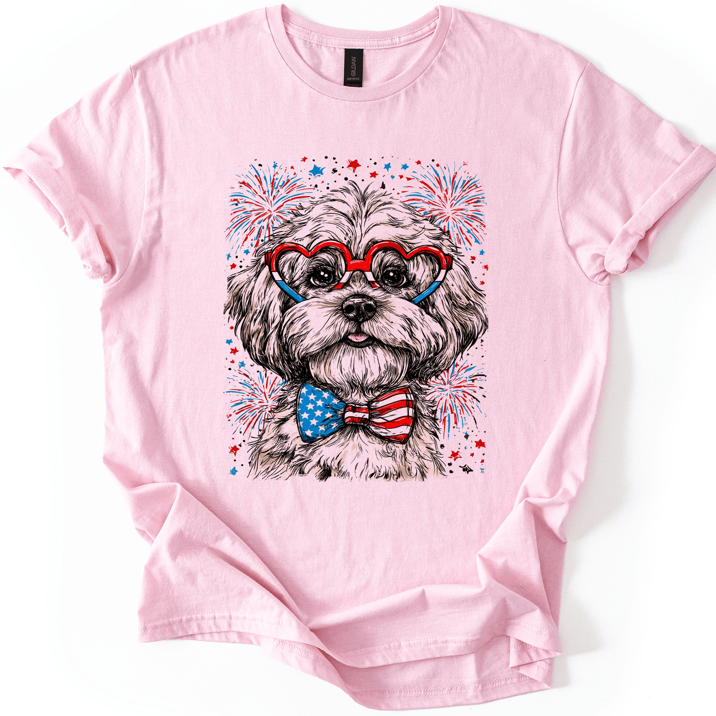 Maltese Patriotic Dog USA Flag Pride 4th of July Pet Lover American Spirit Graphic Tee