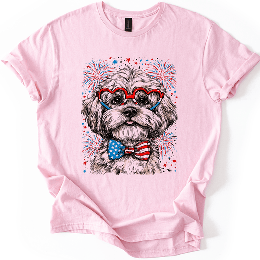 Maltese Patriotic Dog USA Flag Pride 4th of July Pet Lover American Spirit Graphic Tee