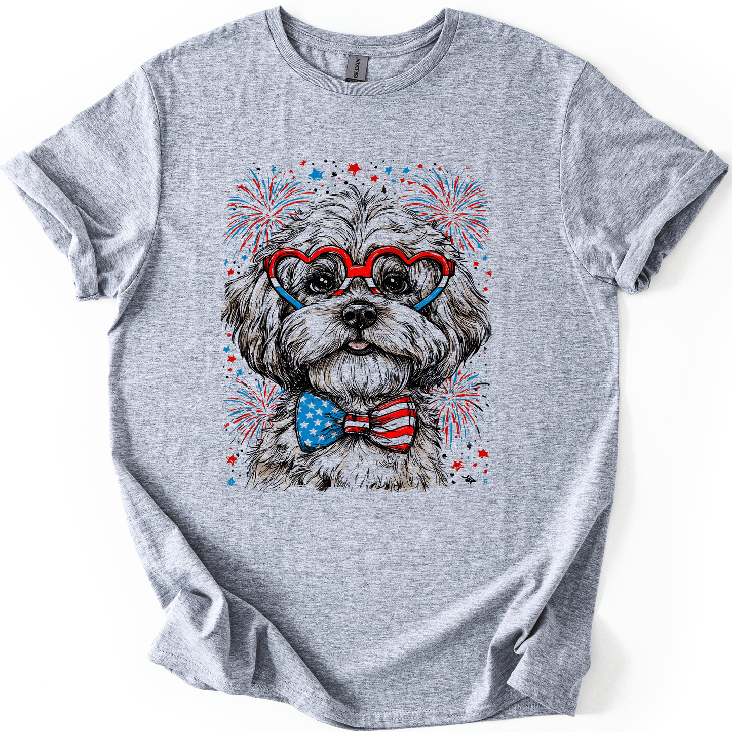 Maltese Patriotic Dog USA Flag Pride 4th of July Pet Lover American Spirit Graphic Tee