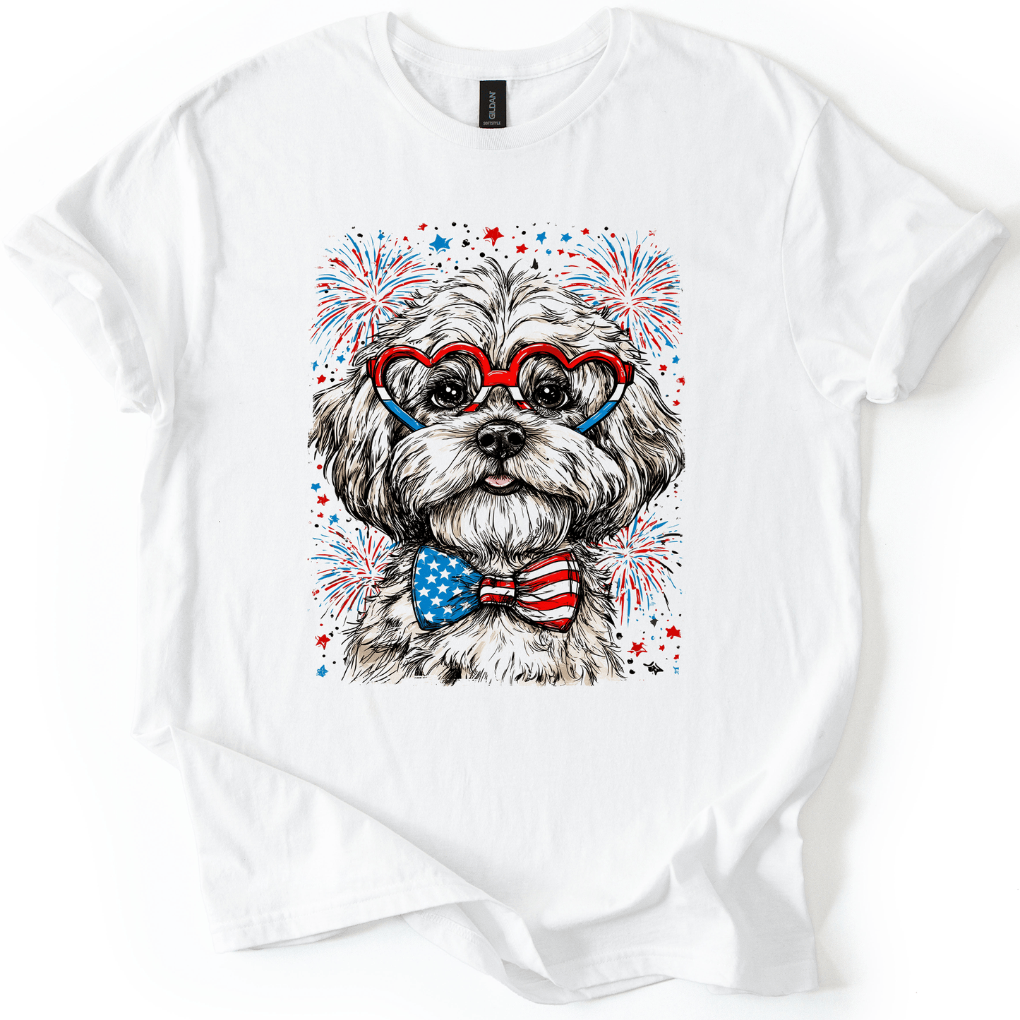 Maltese Patriotic Dog USA Flag Pride 4th of July Pet Lover American Spirit Graphic Tee