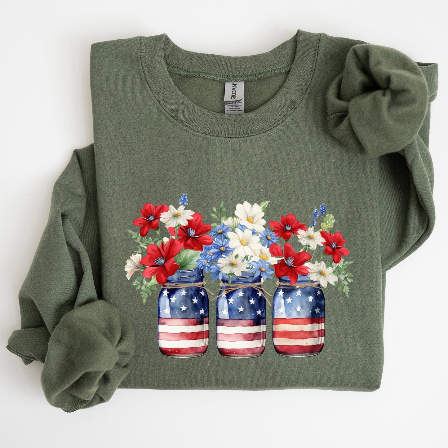 Mason Jars With Flowers Patriotic 4th Of July Celebration Edition Sweatshirt