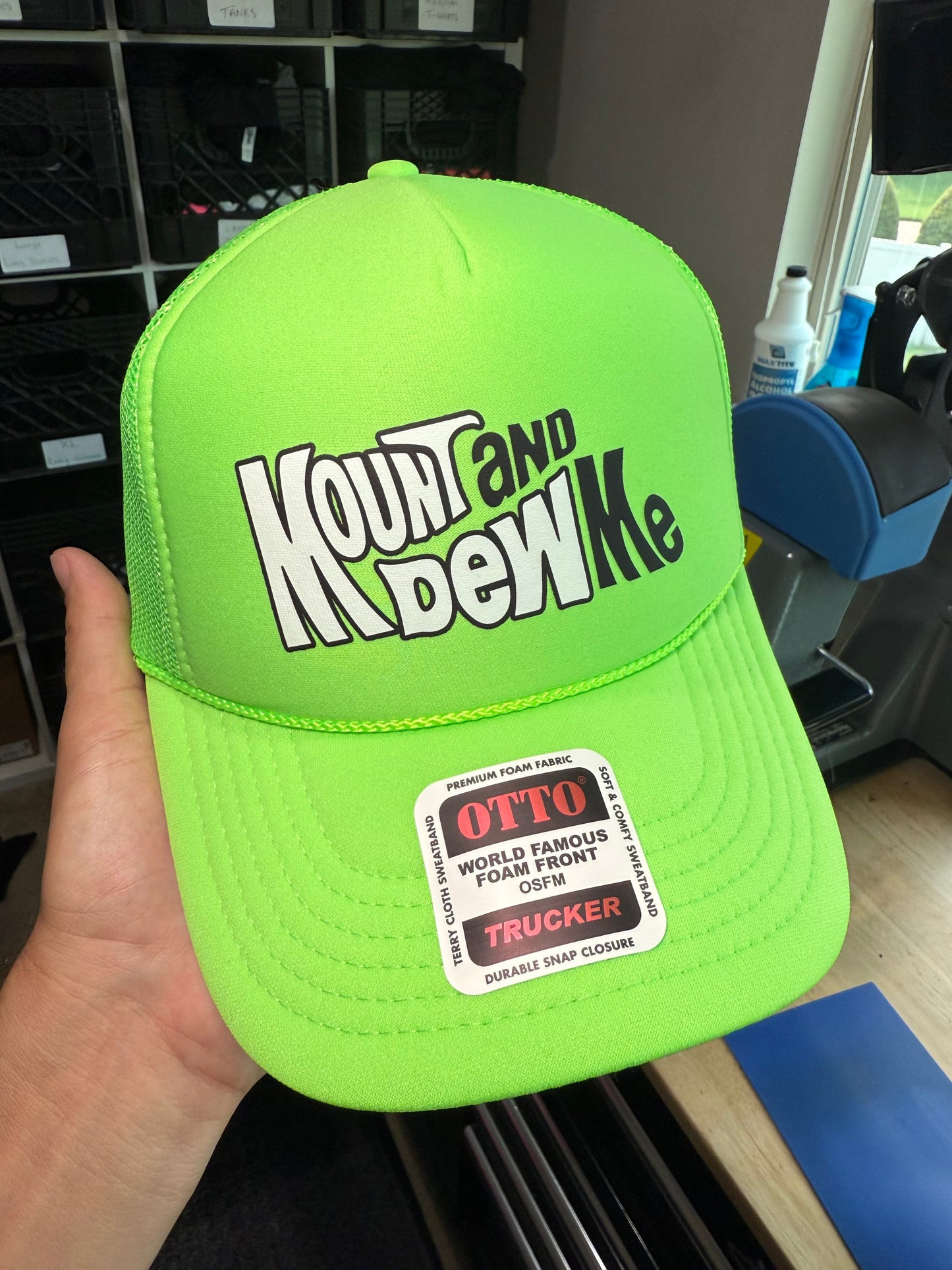Mount and Dew Me Neon Green Foam Trucker Hat by Luckless Outfitters