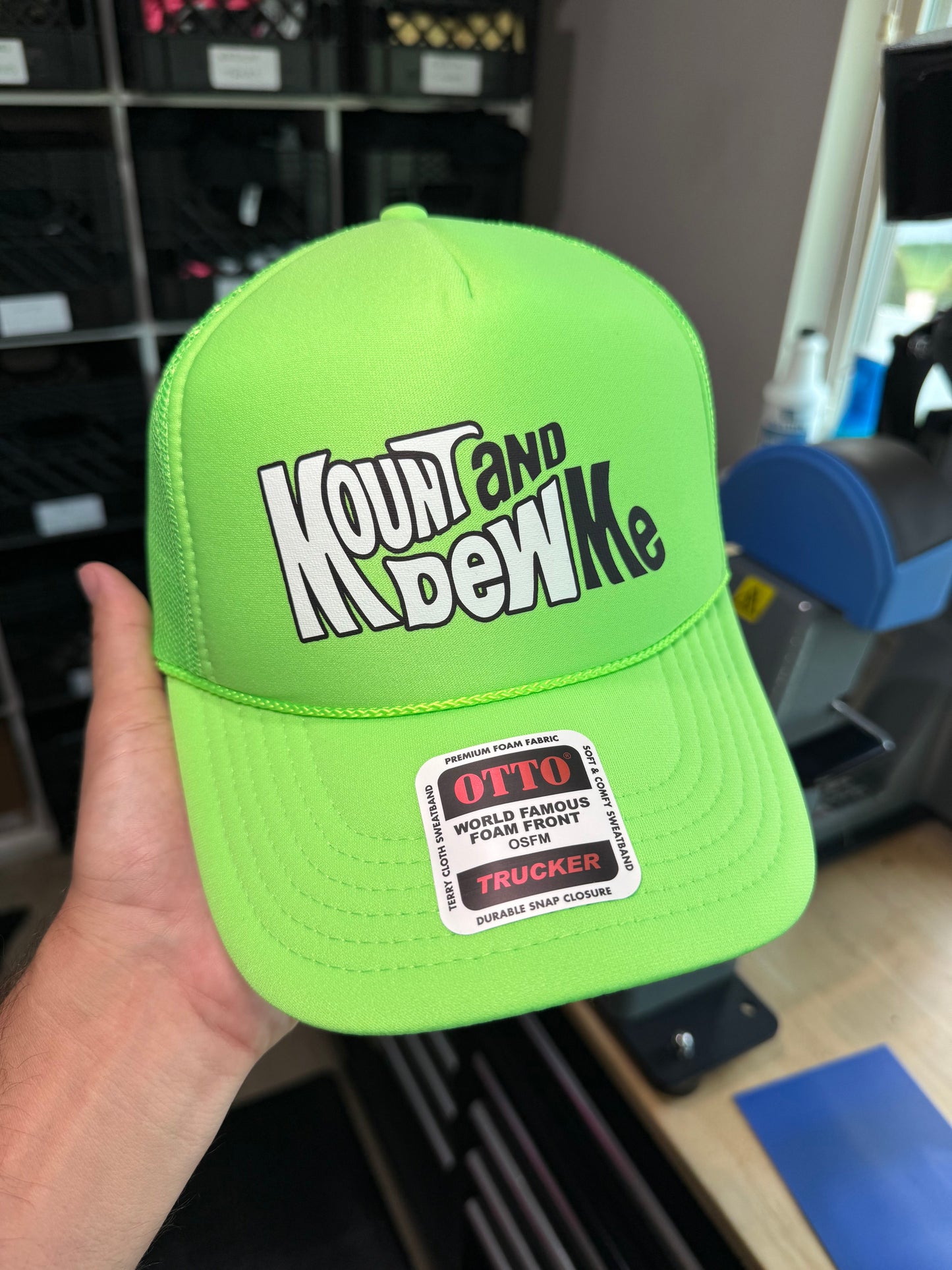 Mount and Dew Me Neon Green Foam Trucker Hat by Luckless Outfitters