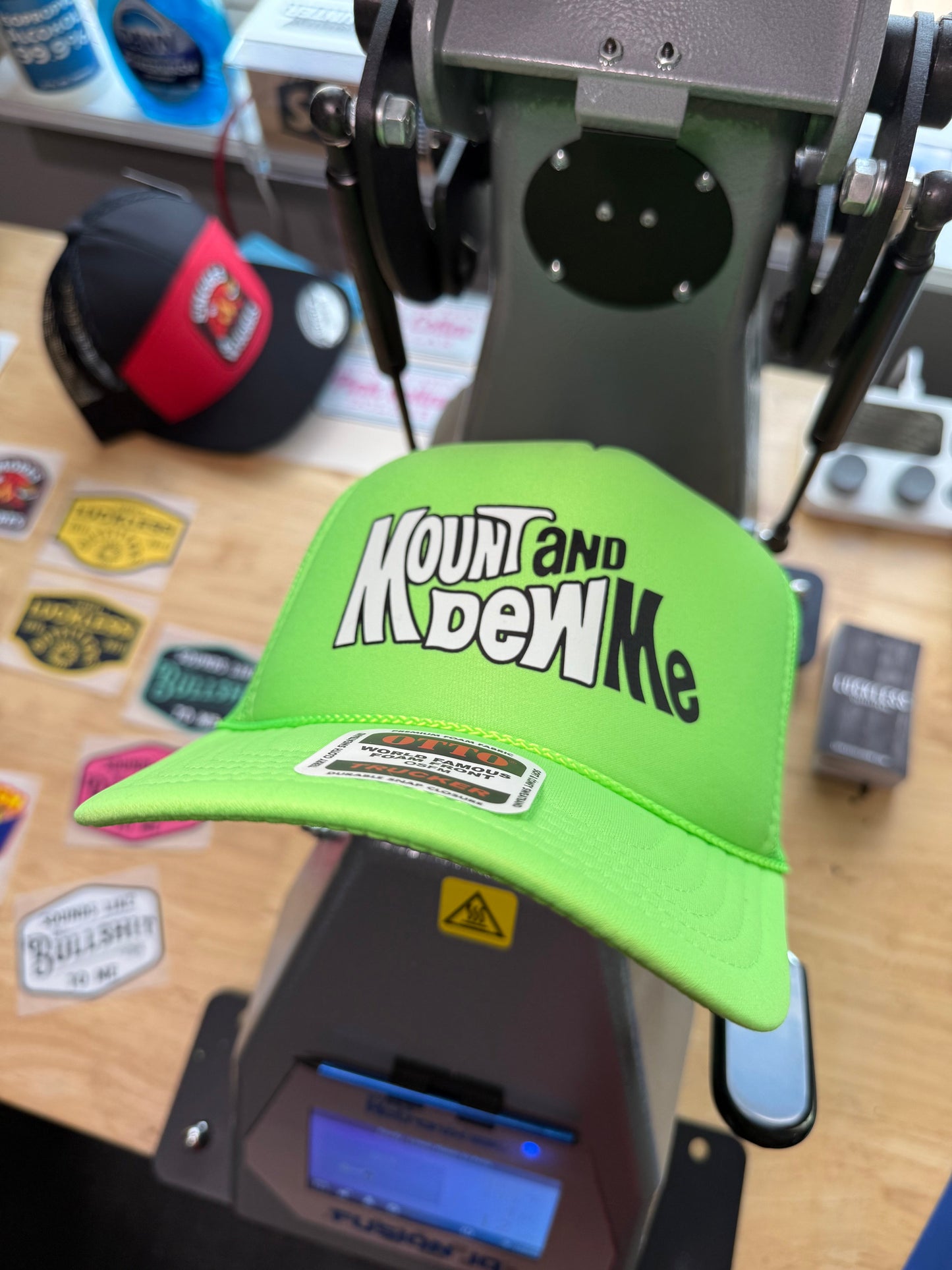 Mount and Dew Me Neon Green Foam Trucker Hat by Luckless Outfitters
