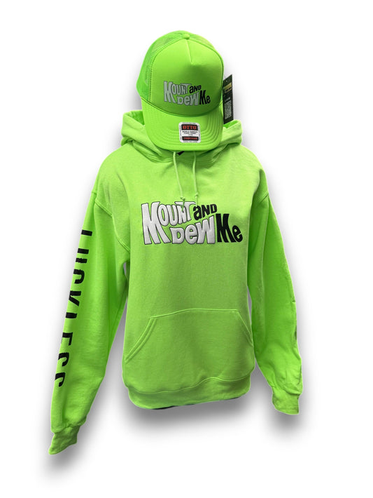 Mount and Dew Me Neon Green Men's and Women's Streetwear Hoodie by Luckless Outfitters