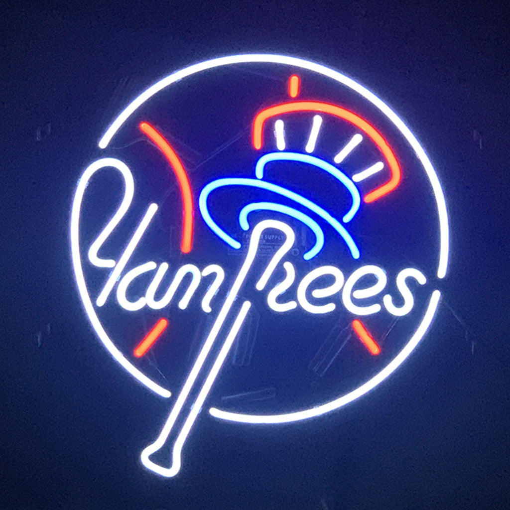 NLB New York Yankees Baseball Neon Sign, 19"x16" with Real Glass Tubes and Metal Grid Backing