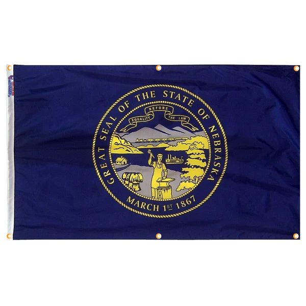 Nebraska Flag with Grommets Along the Edges for Wall Hanging