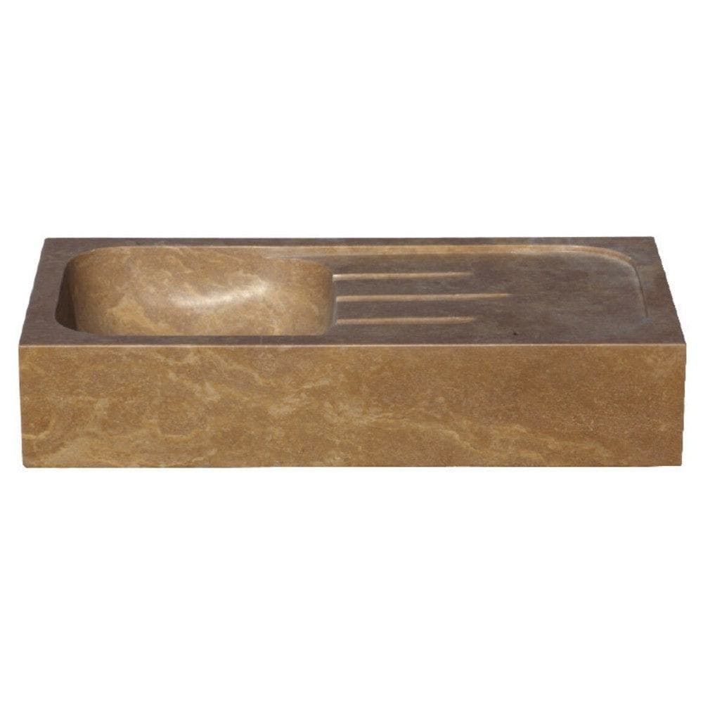 Noce Brown Travertine Farmhouse Vessel Kitchen Sink - 18x36x7