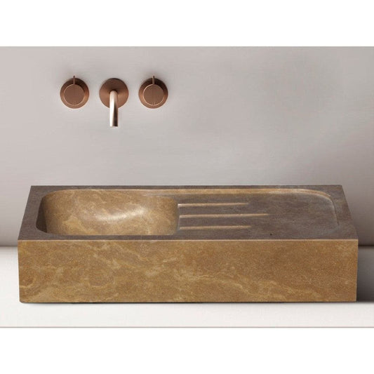 Noce Brown Travertine Farmhouse Vessel Kitchen Sink - 18x36x7