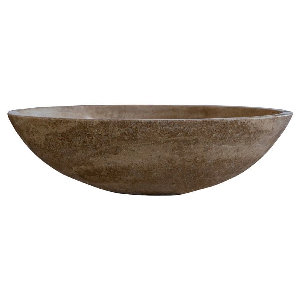 Turkish Travertine Natural Stone Oval Vessel Sink Noce Brown Handcrafted 16x21 Inch